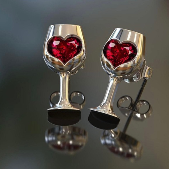 Jewelry - 925 Sterling Silver Plated Wine Glass Earrings